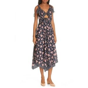Rebecca Taylor Adelle Tie Detail Floral Dress Blue